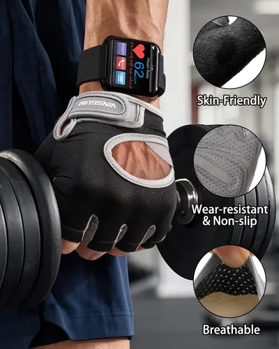 Vista 4 de VINSGUIR Guantes de entrenamiento para mujeres y hombres, guantes de levantamiento de pesas transpirables para ejercicio de gimnasio, fitness