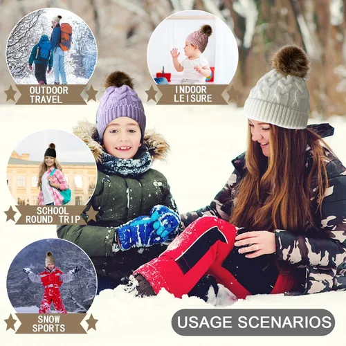 Vista 4 de PLIOPYIK Gorro de invierno para bebé gorro de punto cálido con pompones para niñas pequeñas y niños de 0 a 24 meses