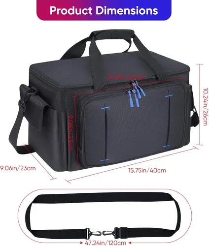 Vista 6 de Bolsa grande para archivos de cable de DJ con 8 divisores desmontables, bolsa de DJ acolchada con múltiples compartimentos y bolsillos para equipos