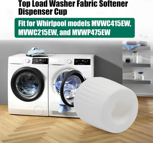 Vista 4 de Taza dispensadora de suavizante de tela apta para lavadora de carga superior Whirlpool – Reemplaza W10850126, W10680195, W10777971, blanco