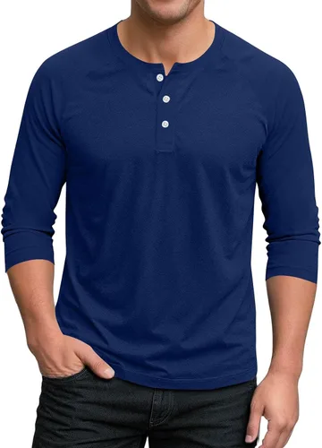 Vista 7 de Ctreela Camiseta Henley de manga 3/4 para hombre, estilo casual, ajustada, color sólido, manga larga, camiseta de béisbol