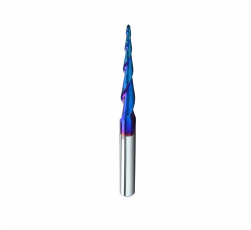 Vista 15 de Nariz esférica Cortador de fresado de extremo de 0.1 grados Fresas de enrutador CNC Herramienta de fresado en espiral con revestimiento nano azul