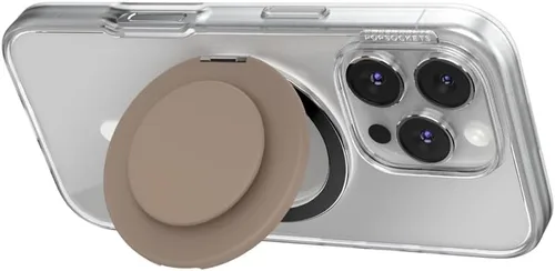 Vista 2 de PopSockets Agarre Kick-Out para MagSafe con soporte integrado de teléfono, ajustable, visualización horizontal o vertical, fuerte sujeción Café