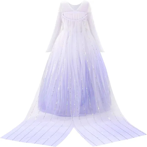 Vista 2 de Mcgeeney Vestido Elsa Frozen Disfraz de Elsa para niñas de 3 a 12 años Capa de tul de lentejuelas desmontable de longitud completa Regalo ideal