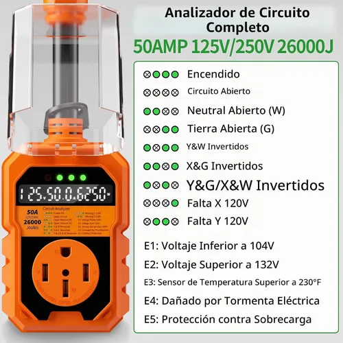 Vista 2 de Protector contra sobretensiones RV de 50 amperios 26000J Sobrecarga Apagado Naranja