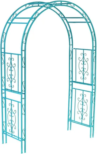 Vista 10 de Estructura de arco de jardín al aire libre de metal de Plow & Hearth, de 84 pulgadas de alto, entramado de celosía de hierro para plantas Rojo