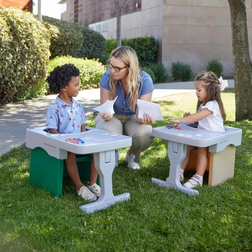 Vista 8 de ECR4Kids Accesorio de escritorio para silla Tri-Me de plástico multiusos 3 en 1 para interiores y exteriores, muebles para niños, gris claro