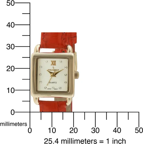 Vista 5 de Women's 20mm Square Watch with Glossy Red Leather Strap