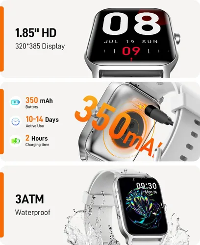 Vista 6 de WMK Reloj inteligente para mujer para responder/hacer llamadas, 1.85 pulgadas, reloj con Alexa integrado, monitor de frecuencia cardíaca del sueño