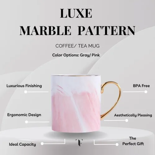 Vista 2 de 14Oz/13.5 fl oz MARMOL PATTERN CAFÉ CERÁMICA TAZA CON MANGO ORO (Rosa)