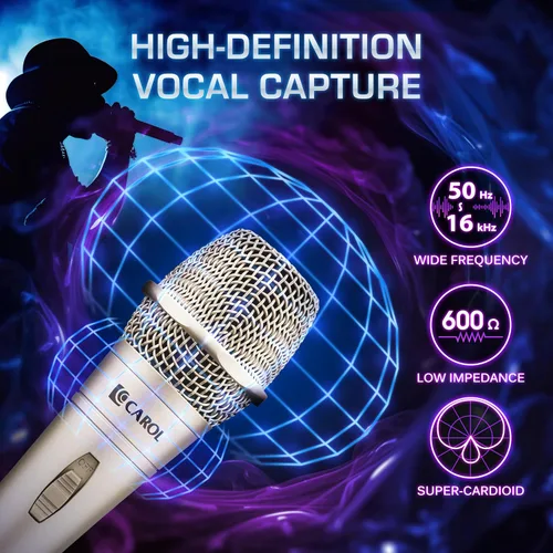 Vista 2 de CAROL E dur-916S - Micrófono vocal dorado XLR con cable para cantar, micrófono supercardioide dinámico con sistema de montaje de doble choque