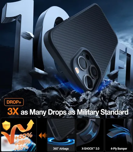 Vista 2 de Funda diseñada a prueba de golpes para iPhone 14 Pro Max, protección contra caídas de grado militar, a prueba de golpes, color negro, parte trasera