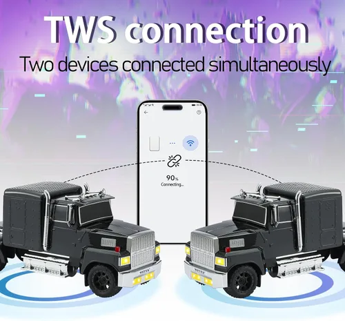 Vista 3 de WSTER American Truck Altavoz Bluetooth, modelo de coche retro, inalámbrico portátil con sonido estéreo HD, emparejamiento TWS, reproducción Negro