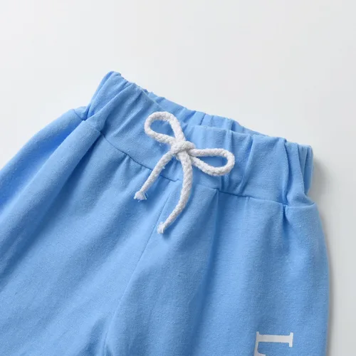Vista 5 de Conjunto de ropa para bebé recién nacido, con estampado de letras, pantalones, gorro, conjunto de 3 piezas Azul