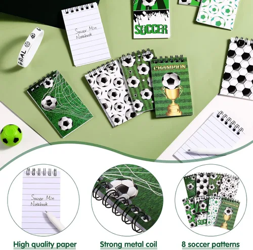 Vista 4 de 24 piezas de recuerdos de fiesta de fútbol, mini cuadernos de fútbol, diario en espiral, bloc de notas de competencia, profesores, escuela, aula