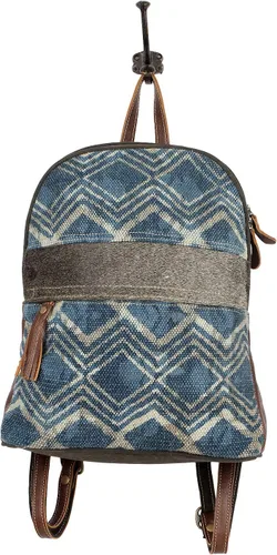 Vista 5 de Myra Bag Mochila de lona y piel de vaca reciclada Blue Breeze S-1571, Azul, Viajar