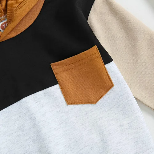 Vista 4 de Conjunto de ropa de invierno de 2 piezas con capucha de manga larga para bebé, pantalones casuales de retazos