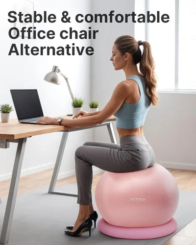 Vista 2 de YOTTOY Silla de pelota de ejercicio con base, silla de pelota de yoga para escritorio de oficina en casa, pelota de estabilidad y asiento de pelota