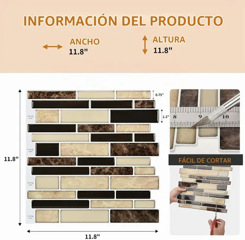 Vista 6 de WOWSTAR 10 hojas de azulejos para salpicaduras de cocina despegar y pegar, azulejos adhesivos para salpicaduras de cocina para pegar en la pared
