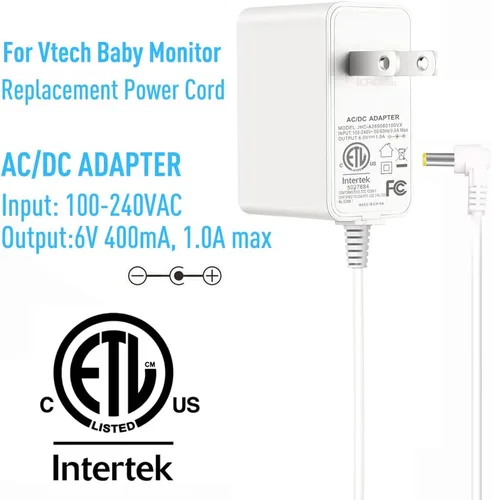 Vista 4 de Cable de alimentación para cargador de monitor de bebé VTech: adaptador de 6 V USA UL para DM221 DM221-2 DM223 DM251 (unidades de padres y bebés)