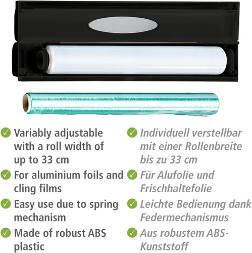 Vista 3 de WENKO Organización y almacenamiento de papel de aluminio recargable, dispensador de papel de aluminio y plástico con cortador deslizante