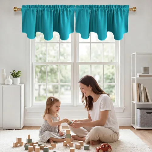 Vista 14 de NICETOWN Cenefa opaca para dormitorio festoneada con bolsillo para barra de 52 x 18 pulgadas, cortina de ventana para habitación de niñas/guardería