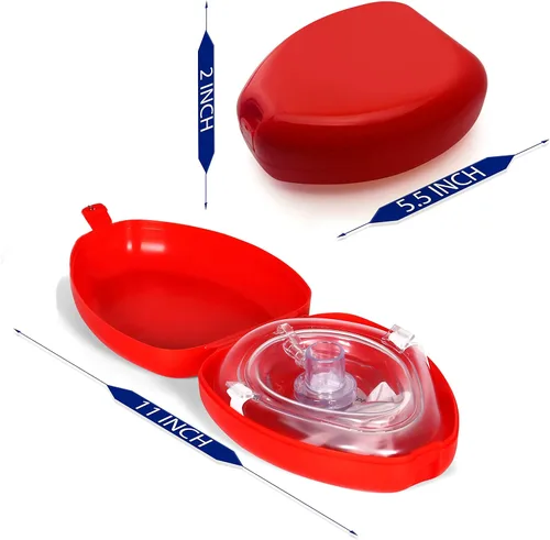 Vista 2 de ASA TECHMED Paquete de 5 máscaras médicas de rescate de RCP, reanimador de bolsillo para adultos y niños, en estuche rígido rojo con correa