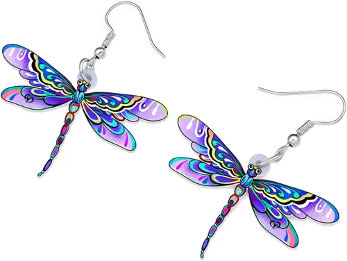 Vista 4 de Bonsny Aretes de acrílico con forma de libélula de acrílico, joyería de moda para mujeres y niñas