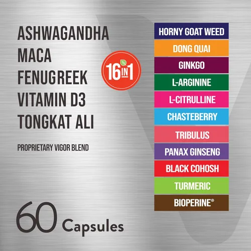 Vista 3 de Viteey Ashwagandha Maca Fenogreco Suplemento con Tongkat Ali - Conduce, pasión y apoyo energético para hombres y mujeres - Apoyo al estado de ánimo
