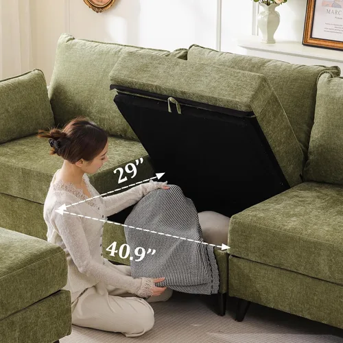 Vista 3 de Sofá Seccional Modular de 176'' con Almacenamiento en Todos los Asientos, Sofá Cama Sleeper con Almohada Decorativa, Sofás de Dos Plazas para Sala