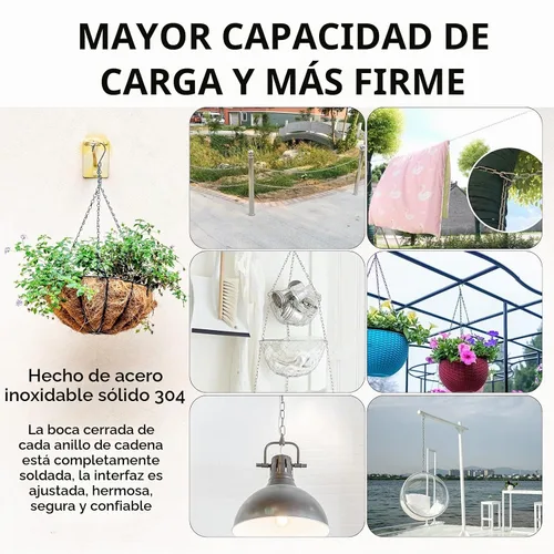Vista 5 de Cadena de eslabones de acero inoxidable de 1/8 pulgadas, cadena de bobina de acero inoxidable 304 resistente con mosquetones, 2 cadenas de seguridad
