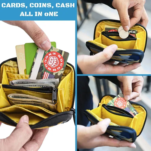 Vista 3 de Rough Enough - Cartera para adolescentes y niños, tarjetero con cordón para el cuello, cremallera, bolsillo para monedas, acordeón, lona