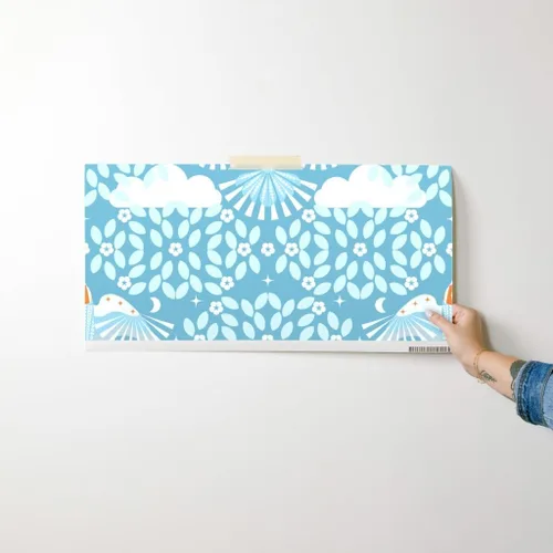 Vista 7 de Spoonflower Blue Sky Folk Art Pre-Pasted Removable Wallpaper Sample 12" x 24" Dreaming Scandi Scandinavian Mystical Water-activated, simple to