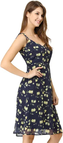 Vista 3 de Allegra K Vestido de verano floral 2025 para mujer, vestido de Pascua con tirantes delgados fruncidos en los hombros