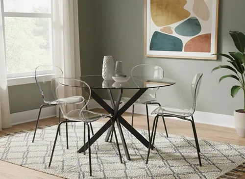 Vista 2 de Meridian Furniture Clarion Collection Modern - Silla de comedor apilable de policarbonato Lucite contemporánea con patas de metal resistentes, juego