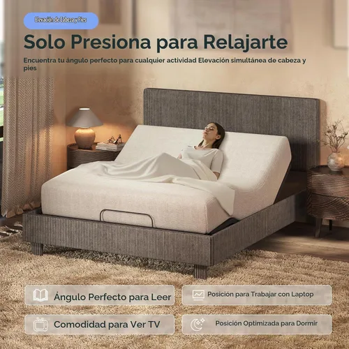 Vista 5 de FLEXISPOT Cama ajustable Queen con marco tapizado de terciopelo, gris Gris oscuro