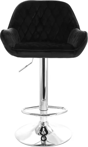 Vista 4 de Elama Taburetes de bar de terciopelo ajustables de 2 piezas en negro con base cromada, (ELM-221E)