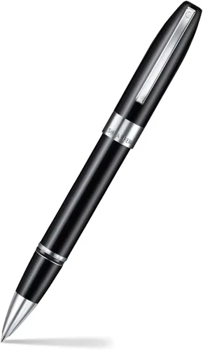 Vista 11 de Sheaffer Legacy 9064 - Pluma estilográfica, punta mediana con incrustaciones de oro PVD de 14 quilates, acabado de laca negra con borde cromado