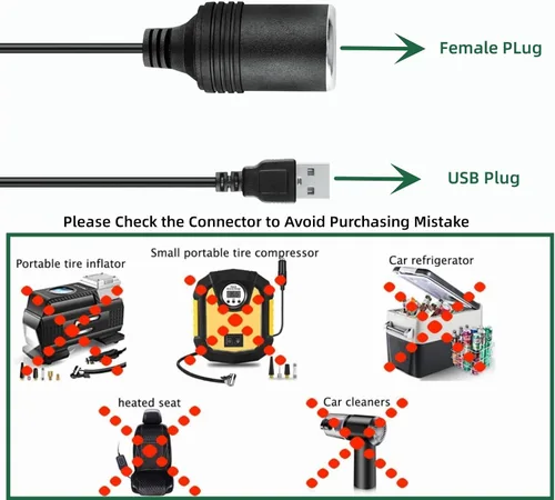 Vista 3 de USB A macho a 12 V cargador de coche hembra Socket convertidor de energía para conducir grabadora DVR Dash Cámara