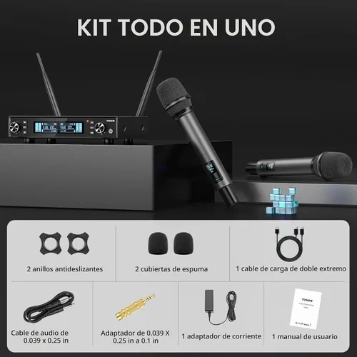Vista 9 de TONOR Sistema de Micrófono Inalámbrico, Escaneo Automático y Emparejamiento UHF Micrófono de Karaoke Recargable, 2x100 Micrófono Inalámbrico
