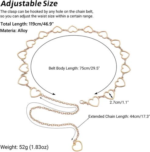 Vista 3 de Ovida Cinturón de cadena de metal para mujer, cinturón de cadena de estilo vaquero occidental, cinturón ajustable para suéteres, vestidos, jeans