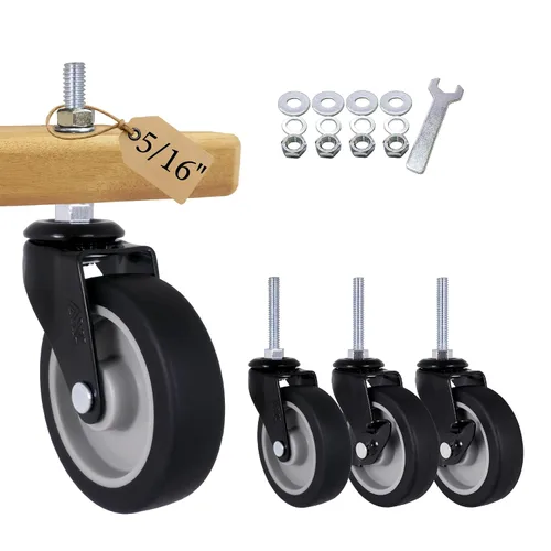 Vista 10 de AXL Juego de 4 ruedas giratorias de 3 pulgadas, ruedas giratorias de vástago roscado de 3/8 a 16 x 1 con frenos, reemplazo silencioso de PVC