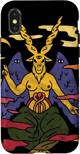 Vista 4 de Funda punk gótica para iPhone 15 Baphomet Psychedelic Satan Antichrist