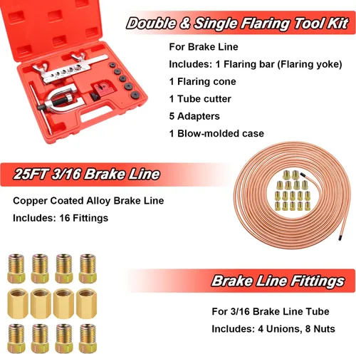 Vista 3 de Tnisesm Kit de línea de freno con revestimiento de cobre 3/16 de 25 pies + doblador de tubo azul + línea de freno de aluminio de cobre, kit