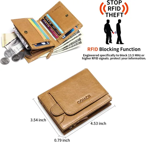 Vista 2 de GOIACII Carteras para hombres de gran capacidad de cuero genuino RFID plegable hombres billeteratitular de la tarjeta de crédito con ventana