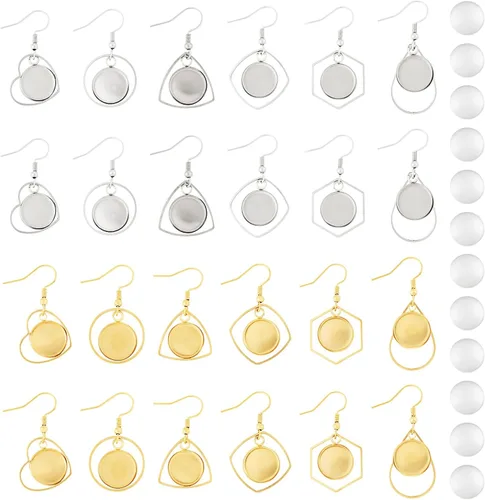 Vista 19 de FASHEWELRY 20 piezas bandejas de bisel de acero inoxidable para aretes geométricos configuración de bisel en blanco corazón luna redondos aretes