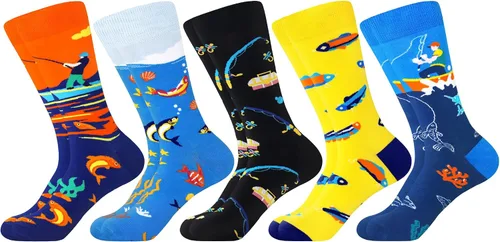 Vista 10 de WeciBor - 12 pares de calcetines de algodón peinado para hombre con diseños divertidos y locos, tamaño 7-10/10-13/13-15 Negro/Azul/Verde/Multicolor