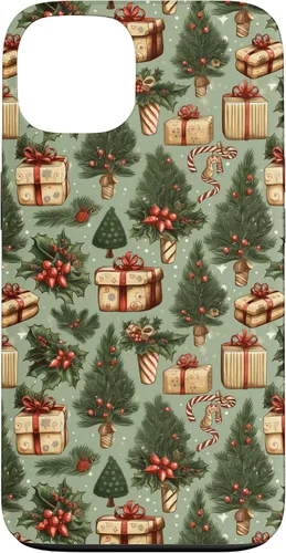 Vista 7 de Vintage Christmas Theme Holiday Trees, Presents, Teal, Bows Case for iPhone 17