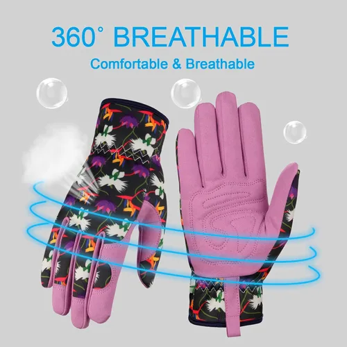 Vista 3 de Bamllum Guantes de cuero para jardinería para mujer, guantes de trabajo para deshierbe, excavación, plantación, rastrillo y poda