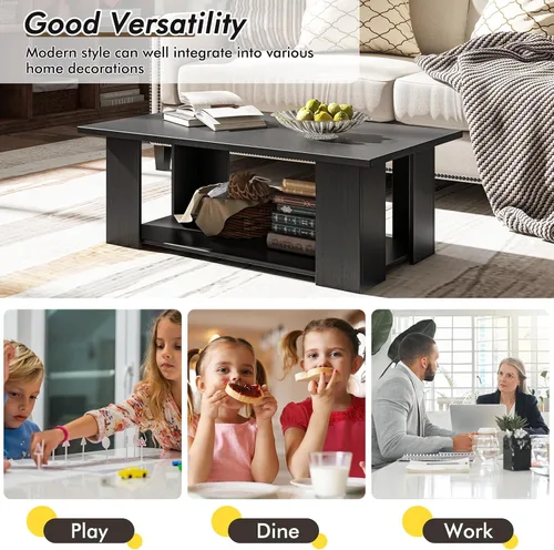 Vista 9 de Tangkula Mesa auxiliar de 2 niveles, moderna mesa de cóctel rectangular con 5 patas de soporte, muebles de sala de estar con acento de madera, mesa
